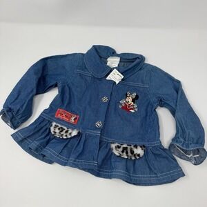 Vintage Disney Minnie Mouse denim top button 24 Months Leopard Faux Fur Jean 90s